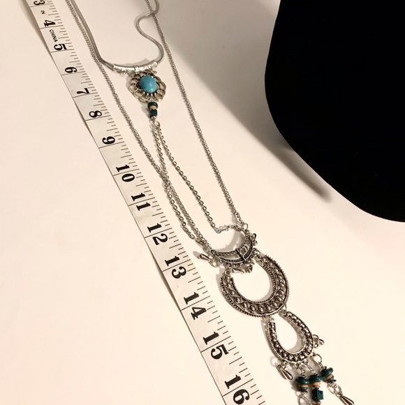 Boho Multilayered Long Turquoise Pendant Necklace - Picture 4 of 4